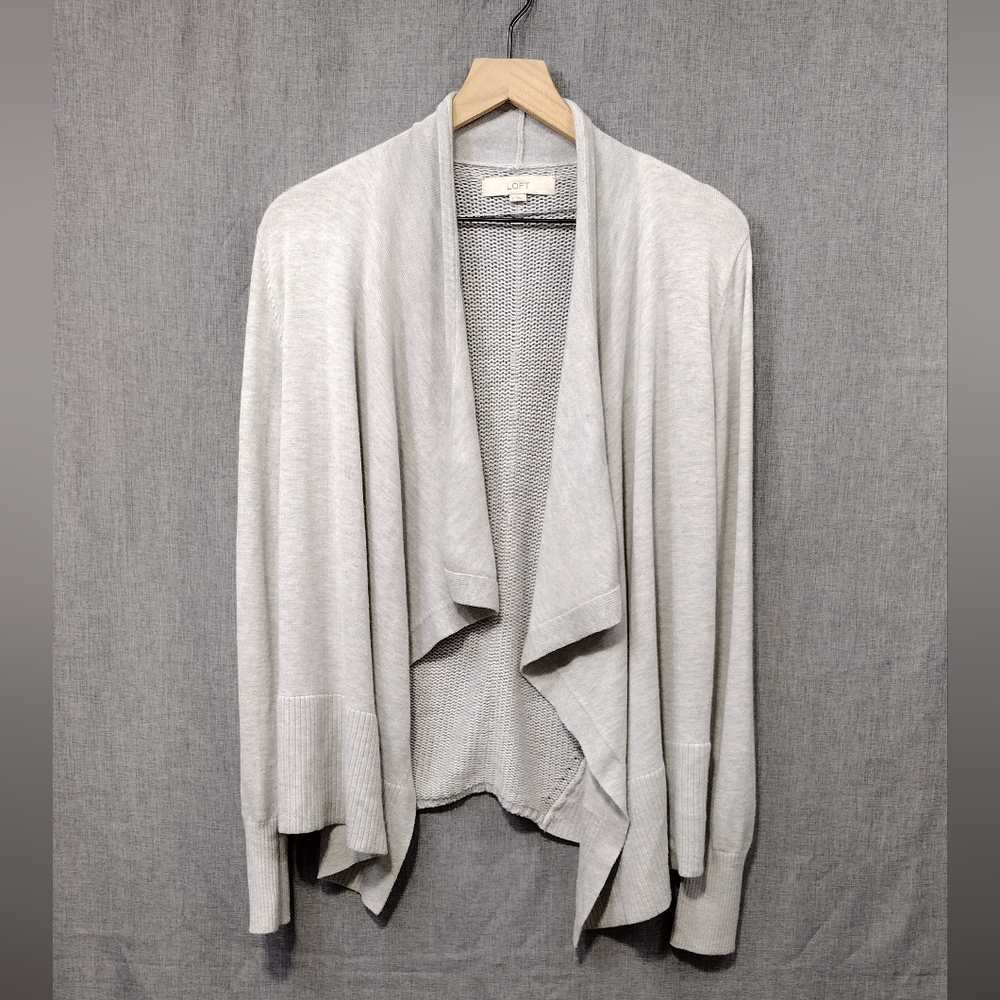LOFT Merino Wool Blend Draped Open Front Cardigan Women's S Gray Casual Comfy